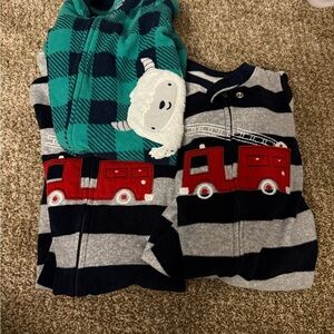 Carter's Striped Pajama Set with Fire Truck and Yeti